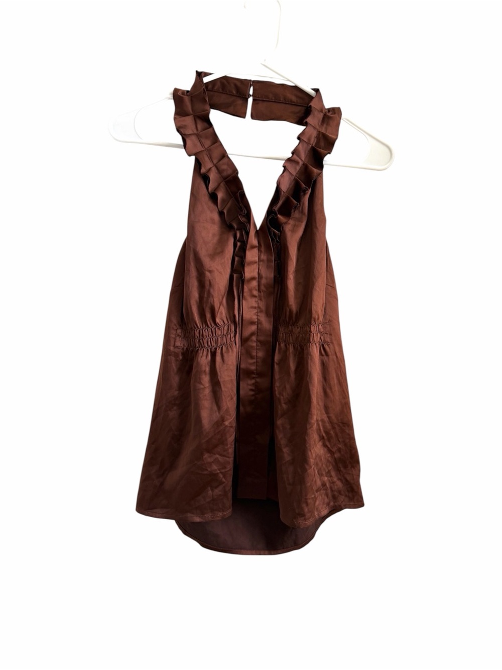 Brown Ruffle Halter Tank Top